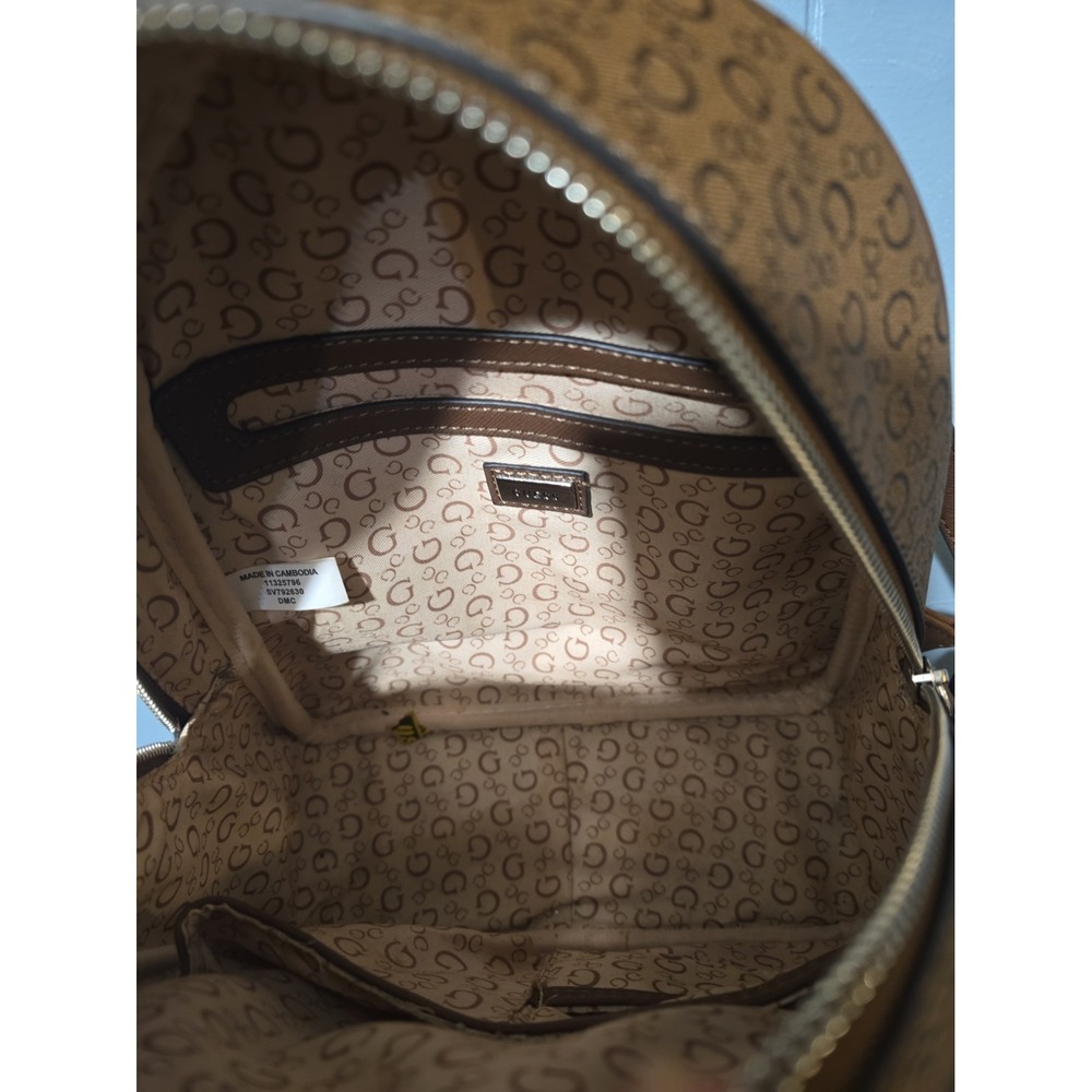 Guess Brown Logo Pattern Mini Backpack - Picture 8 of 11